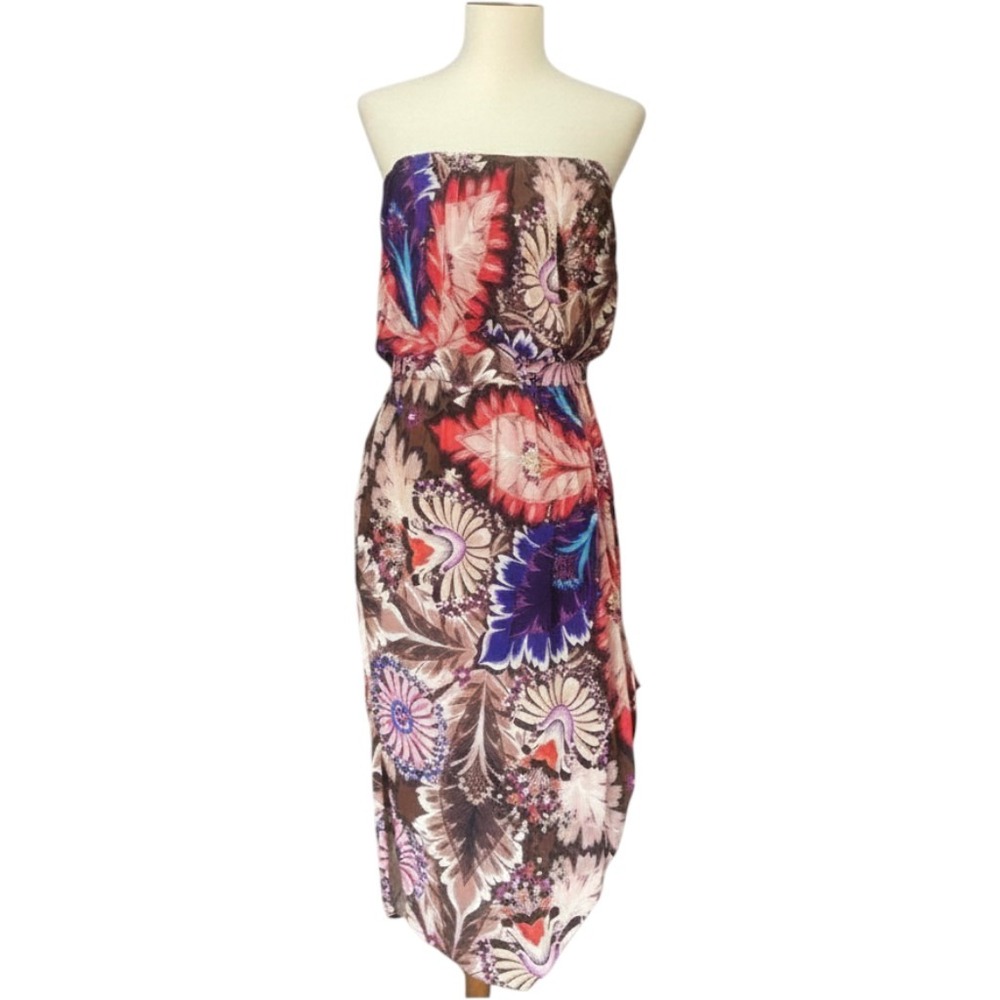 New Ali Ro Womens Dress Sz 6 Silk Strapless Asymmetrical Midi Paisley Floral